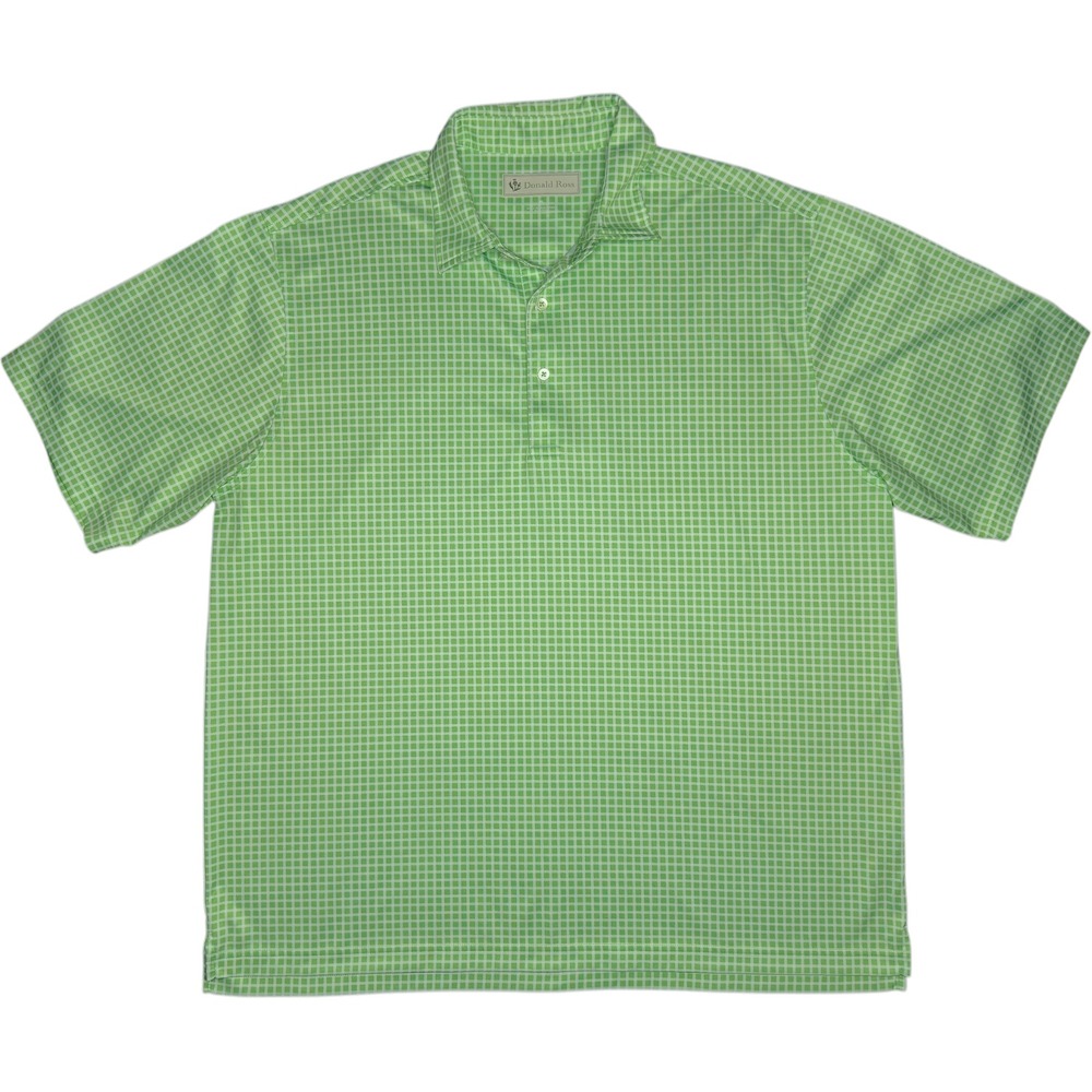 Donald Ross Men's XL Green and White Checked Short Sleeve Golf Polo Shirt